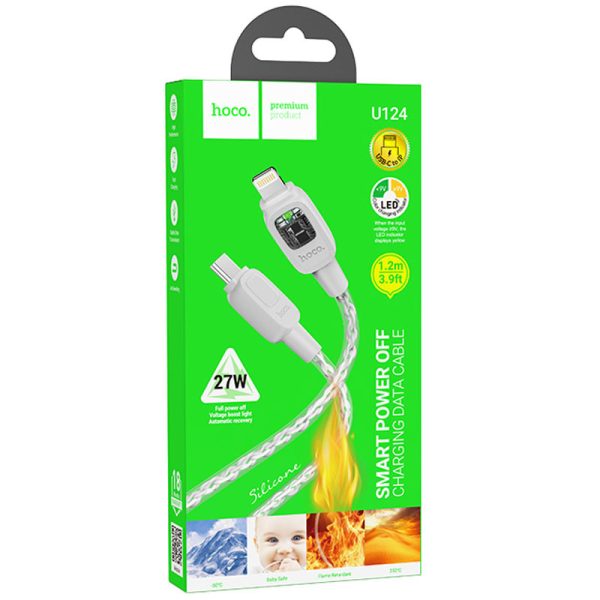 Дата кабель Hoco U124 Stone silicone power-off Type-C to Lightning (1.2m) Сірий - Зображення 6