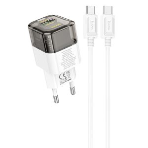 Зарядний пристрій Hoco C131A Platium PD30W+QC3.0 (1USB-C) + кабель Type-C to Type-C Чорний