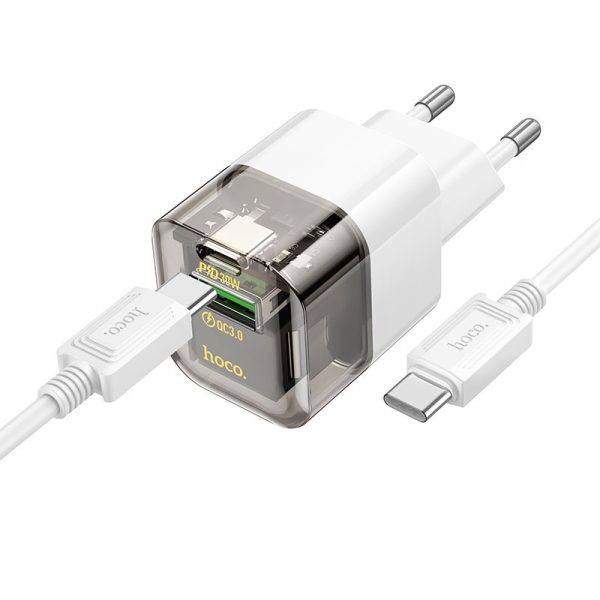Зарядний пристрій Hoco C131A Platium PD30W+QC3.0 (1USB-C) + кабель Type-C to Type-C Чорний - Зображення 2