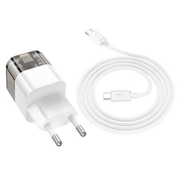 Зарядний пристрій Hoco C131A Platium PD30W+QC3.0 (1USB-C) + кабель Type-C to Type-C Чорний - Зображення 3