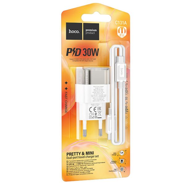Зарядний пристрій Hoco C131A Platium PD30W+QC3.0 (1USB-C) + кабель Type-C to Type-C Чорний - Зображення 4