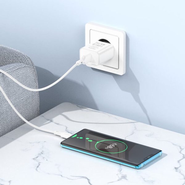 Зарядний пристрій Borofone BA72A Spring QC3.0 (1USB-A) + кабель USB to Type-C Білий - Зображення 3