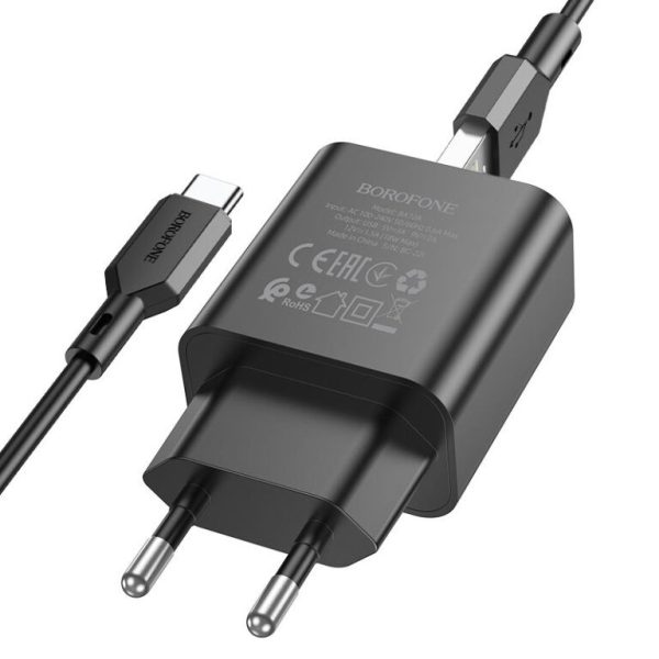 Зарядний пристрій Borofone BA72A Spring QC3.0 (1USB-A) + кабель USB to Type-C Чорний - Зображення 2
