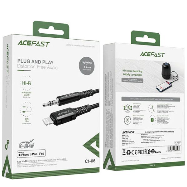 Кабель Lightning to AUX 3.5 мм Acefast MFI C1-06 aluminum чорний - Зображення 6