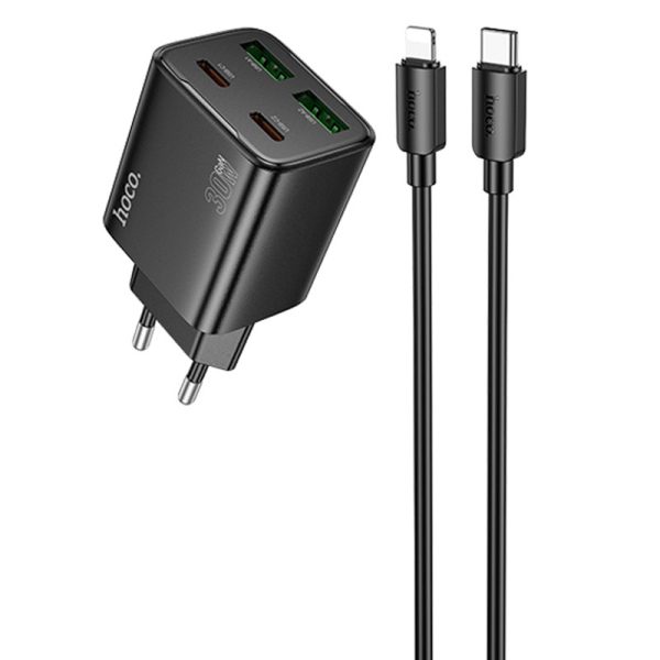 Зарядний пристрій Hoco N56 Fundador PD30W four-port (2USB-A/2C) + кабель Type-C to Lightning Чорний