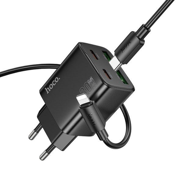 Зарядний пристрій Hoco N56 Fundador PD30W four-port (2USB-A/2C) + кабель Type-C to Lightning Чорний - Зображення 4