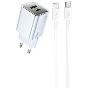 Зарядний пристрій Hoco N46 Glorious PD20W+QC3.0 (1USB-A/1C) + кабель Type-C to Type-C Синій