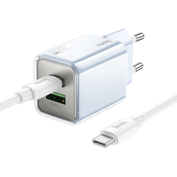 Зарядний пристрій Hoco N46 Glorious PD20W+QC3.0 (1USB-A/1C) + кабель Type-C to Type-C Синій - Зображення 2