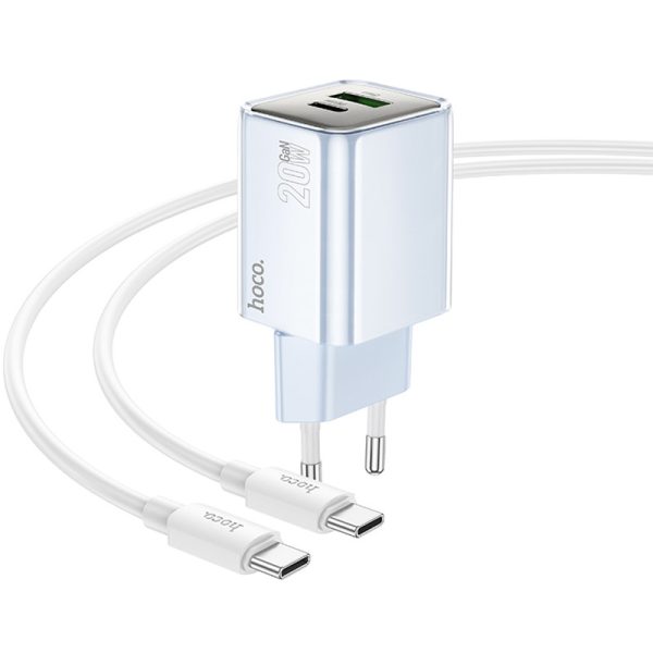 Зарядний пристрій Hoco N46 Glorious PD20W+QC3.0 (1USB-A/1C) + кабель Type-C to Type-C Синій - Зображення 3