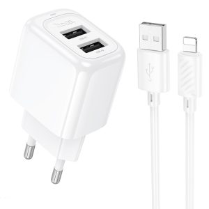 Зарядний пристрій Hoco CS51A Surplus (2USB-A) + кабель USB to Lightning Білий