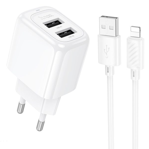 Зарядний пристрій Hoco CS51A Surplus (2USB-A) + кабель USB to Lightning Білий