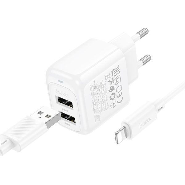 Зарядний пристрій Hoco CS51A Surplus (2USB-A) + кабель USB to Lightning Білий - Зображення 2