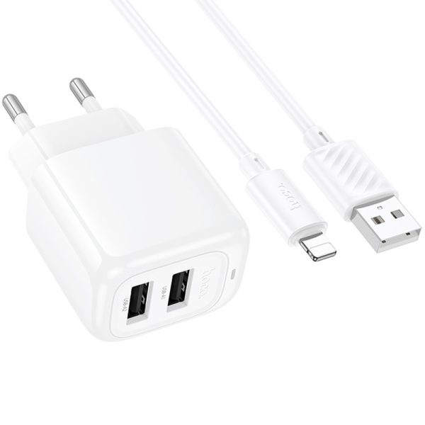 Зарядний пристрій Hoco CS51A Surplus (2USB-A) + кабель USB to Lightning Білий - Зображення 3