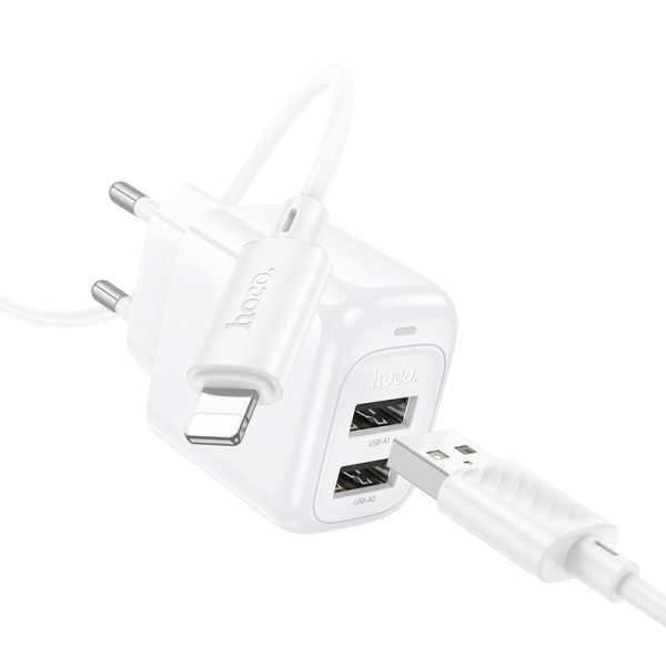 Зарядний пристрій Hoco CS51A Surplus (2USB-A) + кабель USB to Lightning Білий - Зображення 4