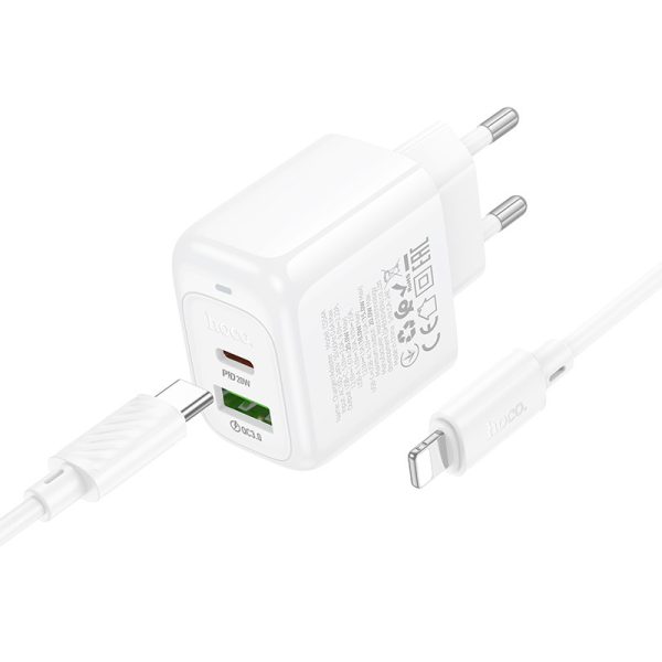 Зарядний пристрій Hoco CS54A Surplus PD20W+QC3.0 (1USB-A/1C) + кабель Type-C to Lightning Білий - Зображення 2