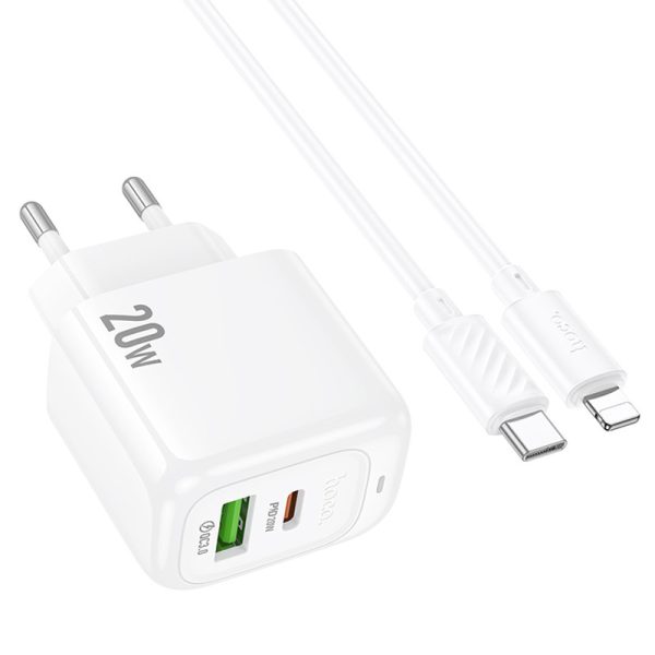Зарядний пристрій Hoco CS54A Surplus PD20W+QC3.0 (1USB-A/1C) + кабель Type-C to Lightning Білий - Зображення 3
