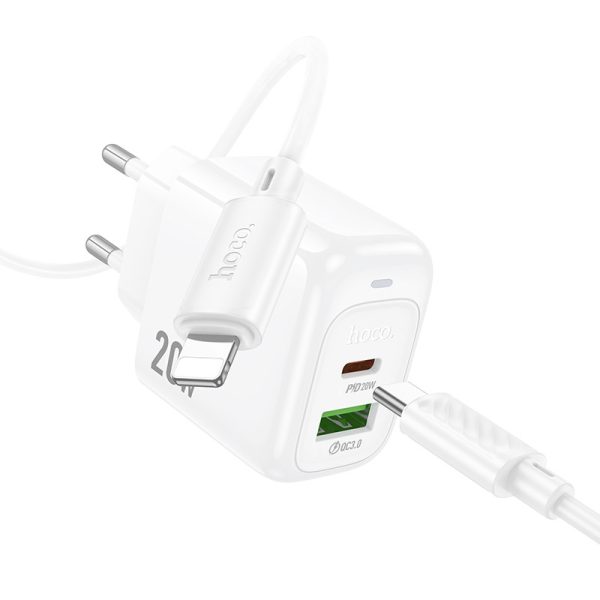 Зарядний пристрій Hoco CS54A Surplus PD20W+QC3.0 (1USB-A/1C) + кабель Type-C to Lightning Білий - Зображення 4