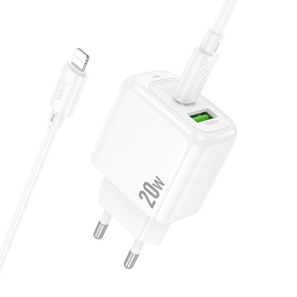 Зарядний пристрій Hoco CS54A Surplus PD20W+QC3.0 (1USB-A/1C) + кабель Type-C to Lightning Білий - Зображення 6