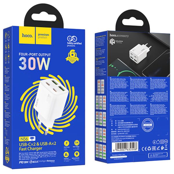 Зарядний пристрій Hoco N56 Fundador PD30W four-port (2USB-A/2C) Білий - Зображення 3