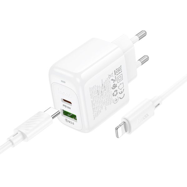 Зарядний пристрій Hoco CS55A Surplus PD30W+QC3.0 (1USB-A/1C) + кабель Type-C to Lightning Білий - Зображення 3