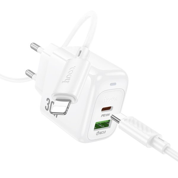 Зарядний пристрій Hoco CS55A Surplus PD30W+QC3.0 (1USB-A/1C) + кабель Type-C to Lightning Білий - Зображення 5
