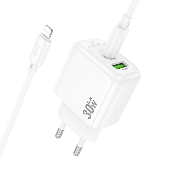 Зарядний пристрій Hoco CS55A Surplus PD30W+QC3.0 (1USB-A/1C) + кабель Type-C to Lightning Білий - Зображення 6