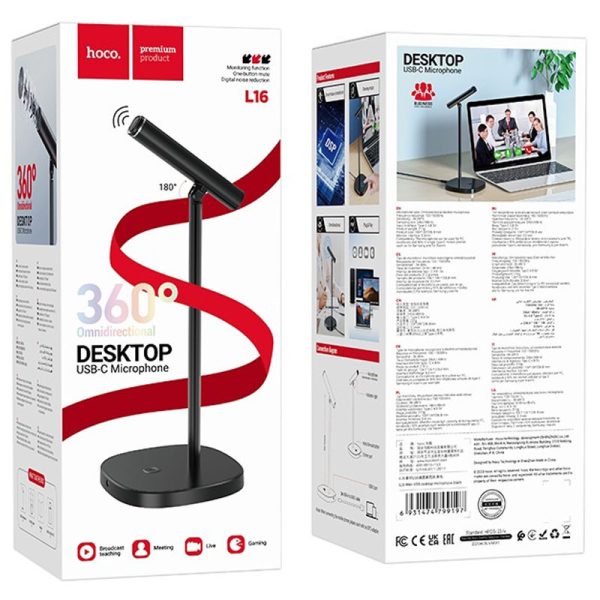 Настільний мікрофон Hoco L16 Mike USB+Type-C Чорний - Зображення 4