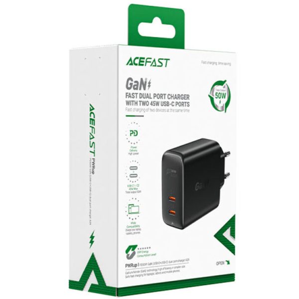 Зарядний пристрій Acefast A29 PD50W GaN (2USB-C) Чорний - Зображення 4