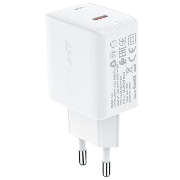 Зарядний пристрій Acefast A21 PD30W GaN (1USB-C) Білий