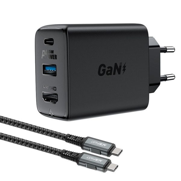 Зарядний пристрій Acefast A17 PD65W GaN (1USB-A/1C/1HDMI) + кабель Type-C to Type-C Чорний - Зображення 2