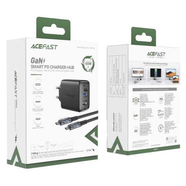 Зарядний пристрій Acefast A17 PD65W GaN (1USB-A/1C/1HDMI) + кабель Type-C to Type-C Чорний - Зображення 5