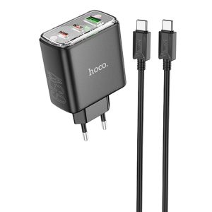 Зарядний пристрій Hoco CS44A Smart PD65W (1USB-A/2С) + кабель Type-C to Type-C Чорний