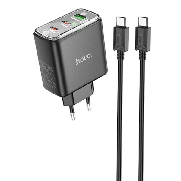 Зарядний пристрій Hoco CS44A Smart PD65W (1USB-A/2С) + кабель Type-C to Type-C Чорний