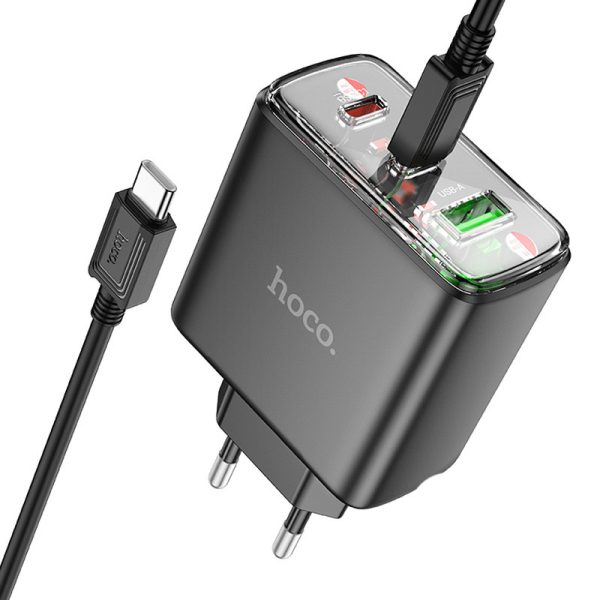 Зарядний пристрій Hoco CS44A Smart PD65W (1USB-A/2С) + кабель Type-C to Type-C Чорний - Зображення 2