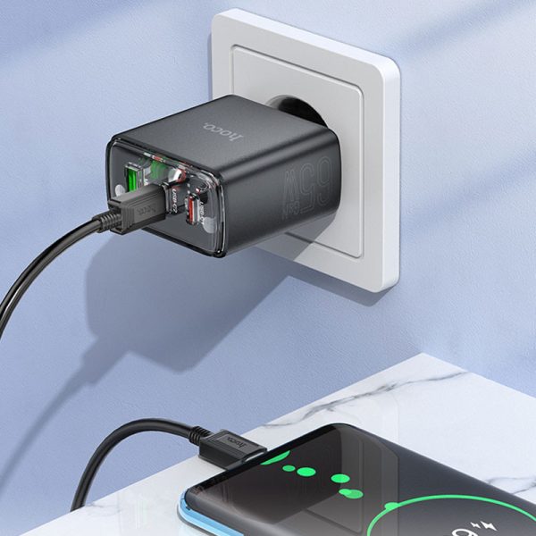 Зарядний пристрій Hoco CS44A Smart PD65W (1USB-A/2С) + кабель Type-C to Type-C Чорний - Зображення 4