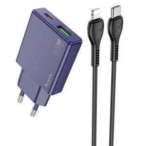 Зарядний пристрій Hoco N45 Biscuit PD30W+QC3.0 (1USB-A/1C) + кабель Type-C to Lightning Titanium Синій