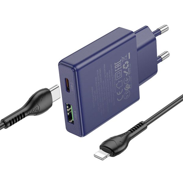 Зарядний пристрій Hoco N45 Biscuit PD30W+QC3.0 (1USB-A/1C) + кабель Type-C to Lightning Titanium Синій - Зображення 2