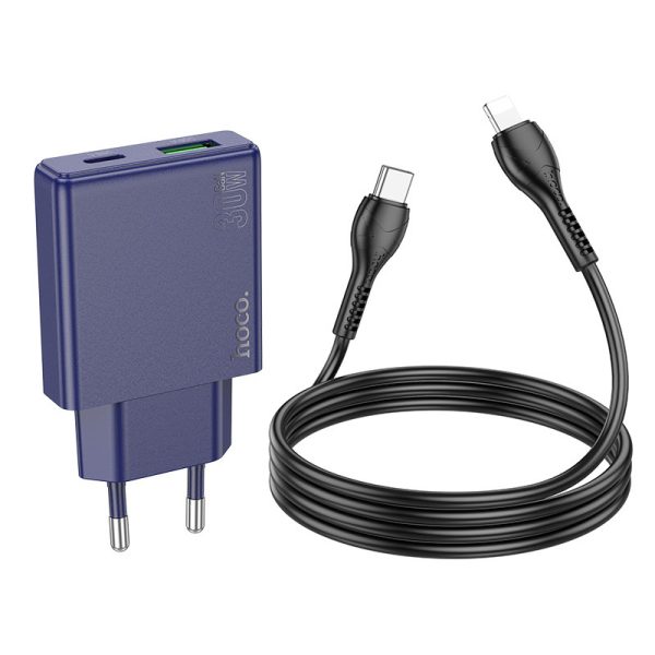 Зарядний пристрій Hoco N45 Biscuit PD30W+QC3.0 (1USB-A/1C) + кабель Type-C to Lightning Titanium Синій - Зображення 4