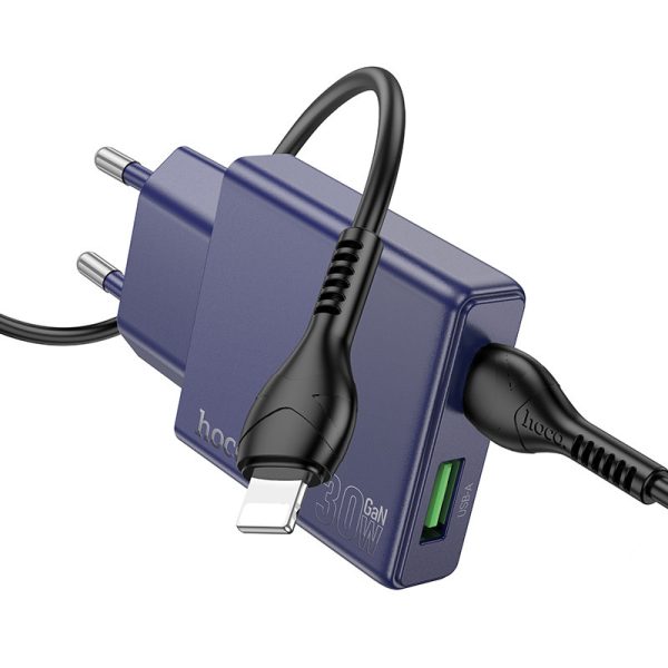Зарядний пристрій Hoco N45 Biscuit PD30W+QC3.0 (1USB-A/1C) + кабель Type-C to Lightning Titanium Синій - Зображення 5