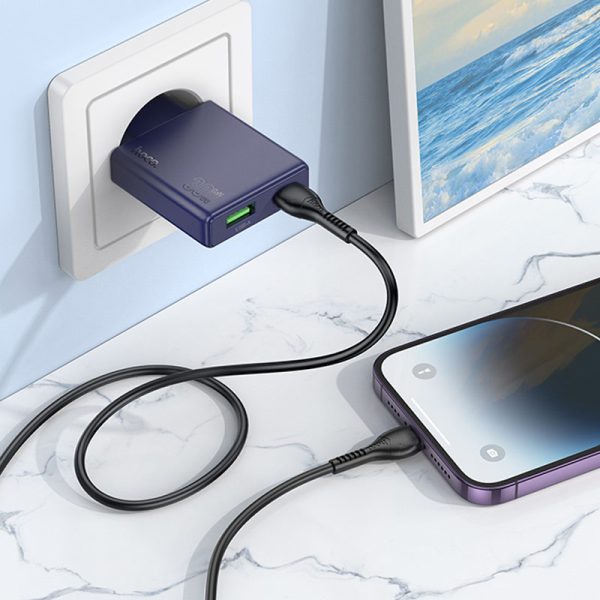 Зарядний пристрій Hoco N45 Biscuit PD30W+QC3.0 (1USB-A/1C) + кабель Type-C to Lightning Titanium Синій - Зображення 6