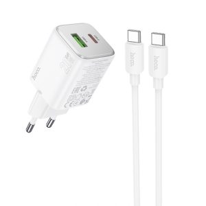 Зарядний пристрій Hoco N41 Almighty PD20W+QC3.0 (1USB-A/1C) + кабель Type-C to Type-C Білий