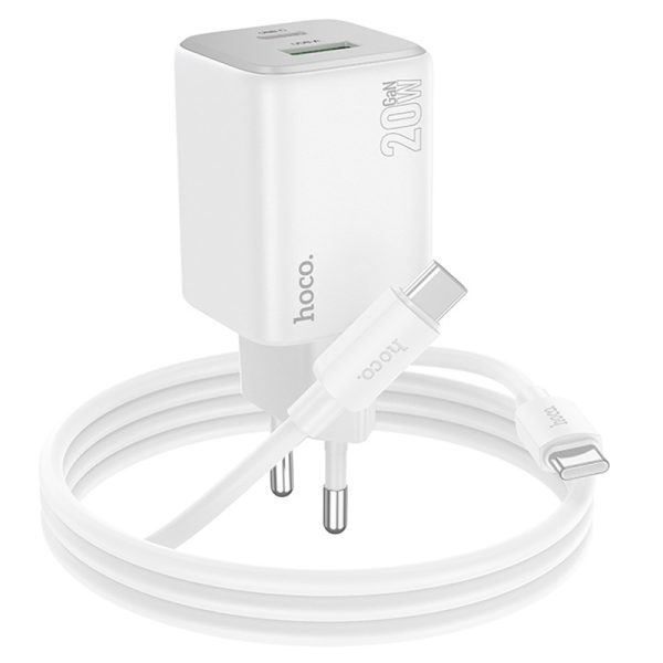Зарядний пристрій Hoco N41 Almighty PD20W+QC3.0 (1USB-A/1C) + кабель Type-C to Type-C Білий - Зображення 2