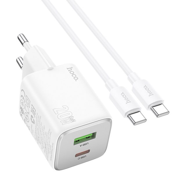 Зарядний пристрій Hoco N41 Almighty PD20W+QC3.0 (1USB-A/1C) + кабель Type-C to Type-C Білий - Зображення 3