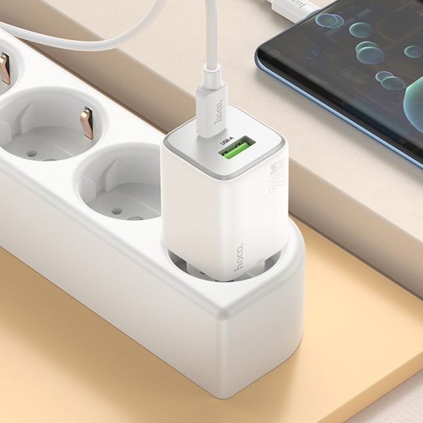 Зарядний пристрій Hoco N41 Almighty PD20W+QC3.0 (1USB-A/1C) + кабель Type-C to Type-C Білий - Зображення 4