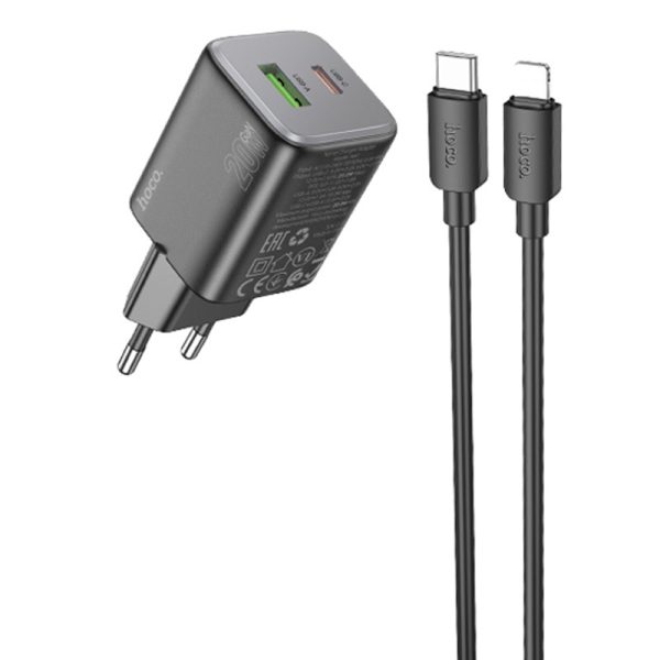 Зарядний пристрій Hoco N41 Almighty PD20W+QC3.0 (1USB-A/1C) + кабель Type-C to Lightning Чорний