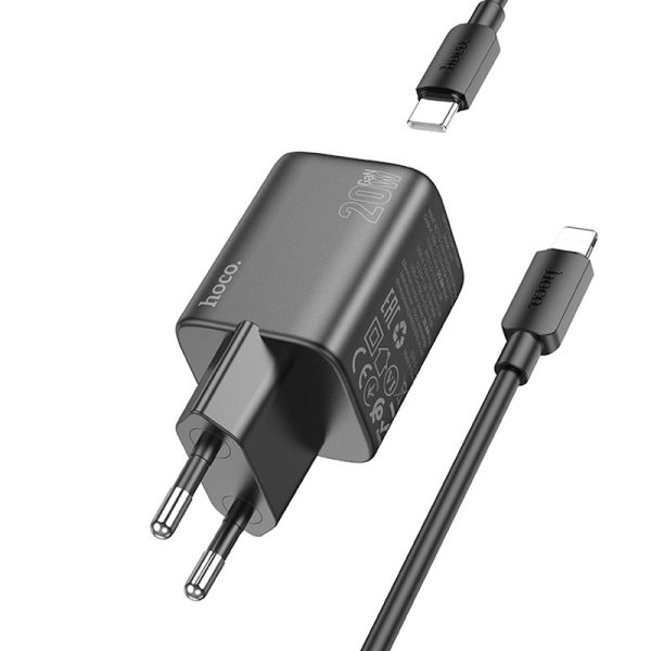 Зарядний пристрій Hoco N41 Almighty PD20W+QC3.0 (1USB-A/1C) + кабель Type-C to Lightning Чорний - Зображення 3