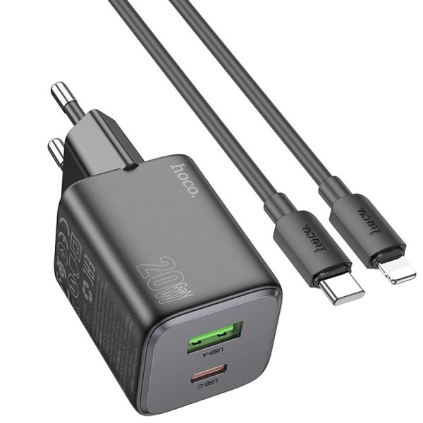 Зарядний пристрій Hoco N41 Almighty PD20W+QC3.0 (1USB-A/1C) + кабель Type-C to Lightning Чорний - Зображення 4