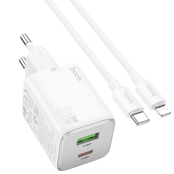 Зарядний пристрій Hoco N41 Almighty PD20W+QC3.0 (1USB-A/1C) + кабель Type-C to Lightning Білий - Зображення 2