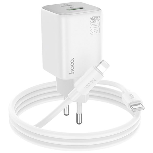 Зарядний пристрій Hoco N41 Almighty PD20W+QC3.0 (1USB-A/1C) + кабель Type-C to Lightning Білий - Зображення 3