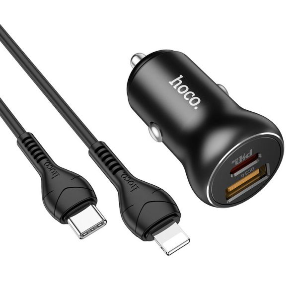 АЗП Hoco NZ5 Smooth road PD30W+QC3.0 (1USB-A/1C) + кабель Type-C to Lightning Чорний - Зображення 2